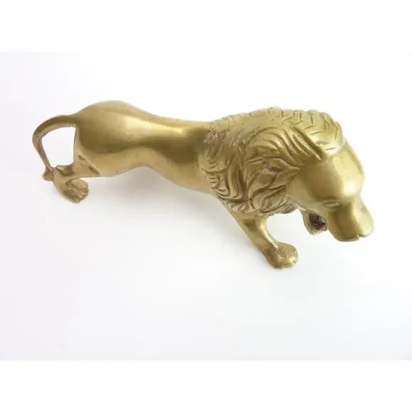 Vintage Brass Lion Figurine Statue Paperweight Leo Mid-Century Home Décor - Picture 2 of 5